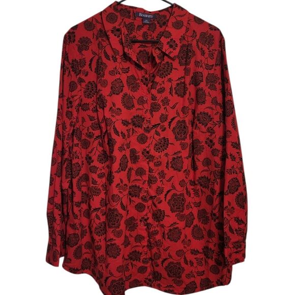 Roaman's Tops - #78 Roaman's Red Black Floral Womens Button Up Shirt, Plus Size 24W
